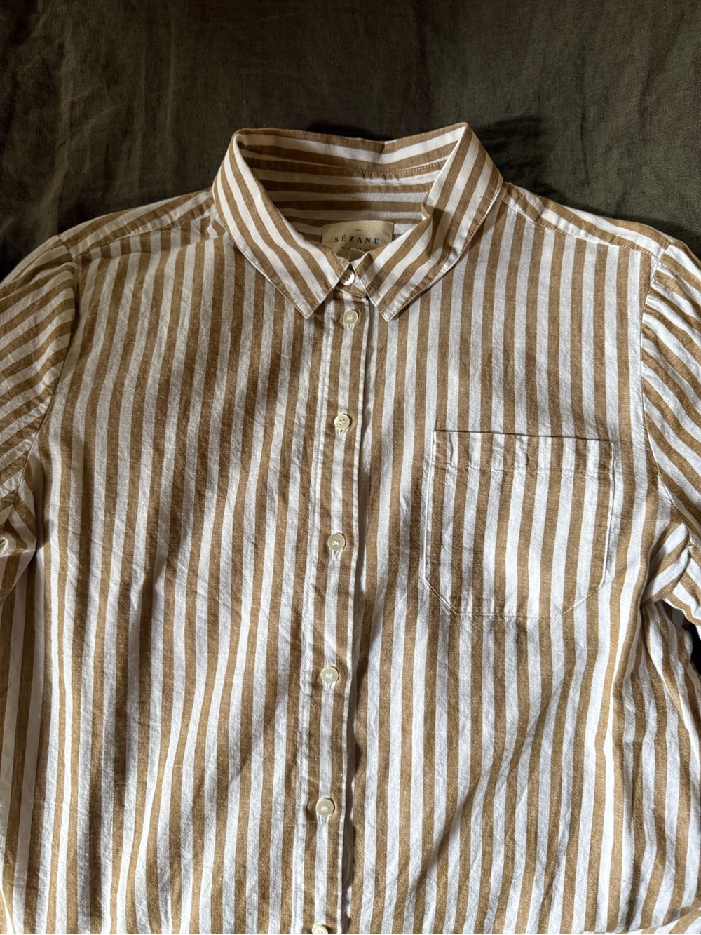 Sezane Tomboy Shirt Ecru / Camel Stripes - Size 8 - Picture 4 of 4